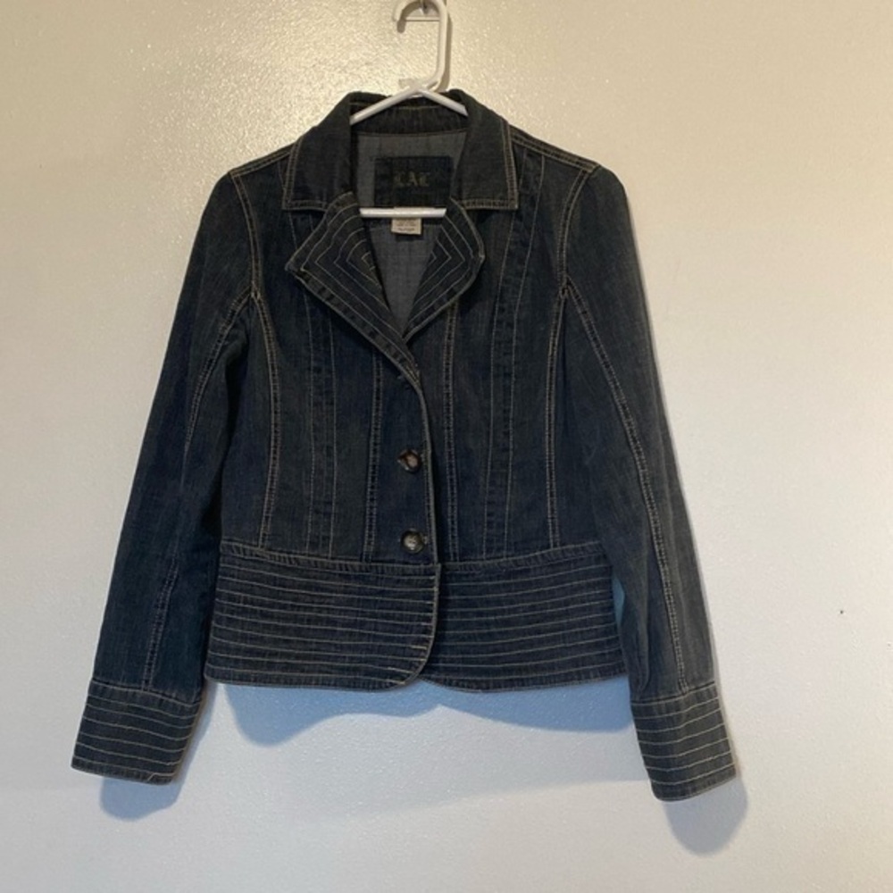 LAL Live A Little rare  denim cotton blend button front blazer jean jacket coat